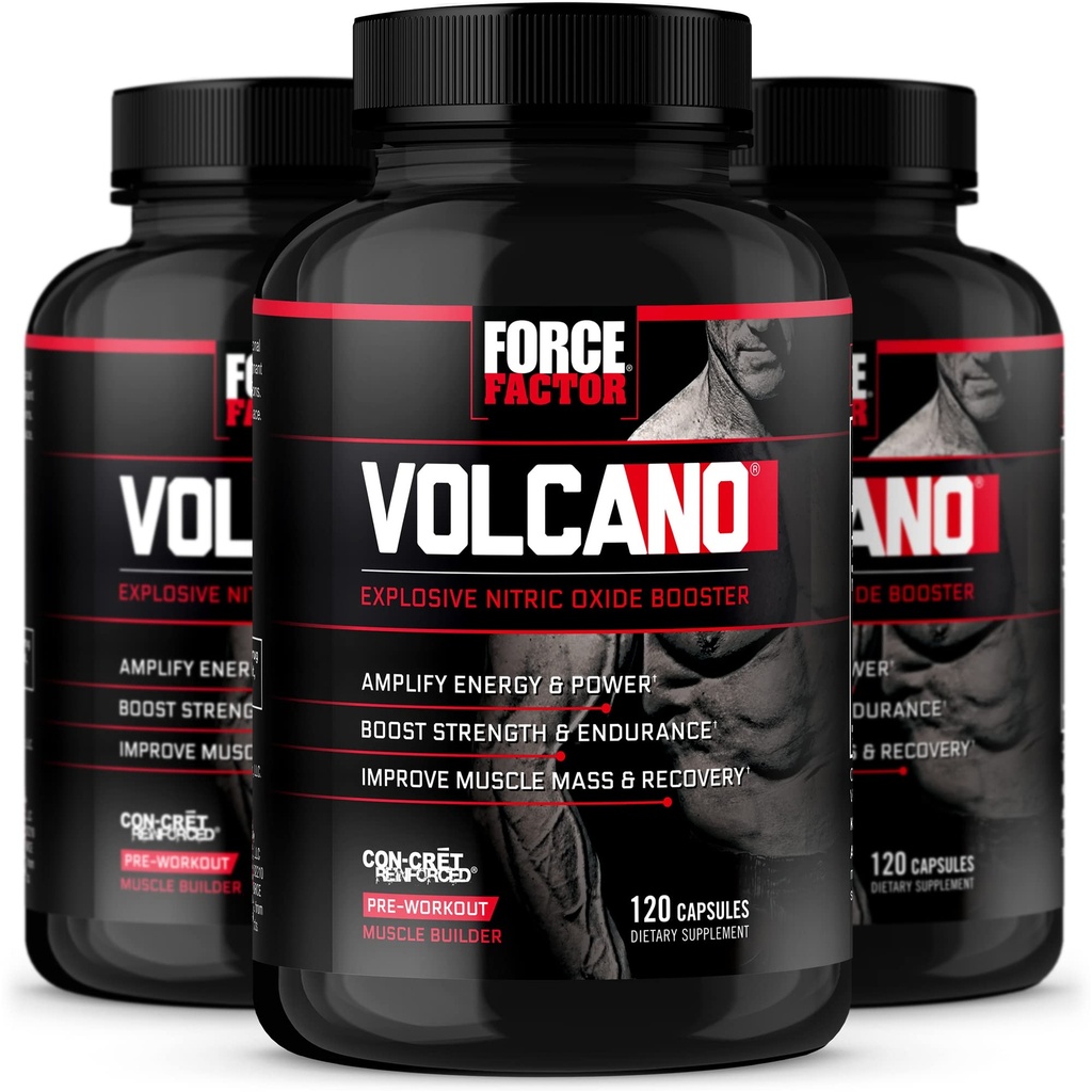 FORCE FACTOR Volcano Pre Workout Nitric Oxide Booster Supplement för män med kreatin och L-Citrulline för att hjälpa till att öka kväveoxid, energi, bygga muskler och förbättra blodflödet, 120 greve (3)
