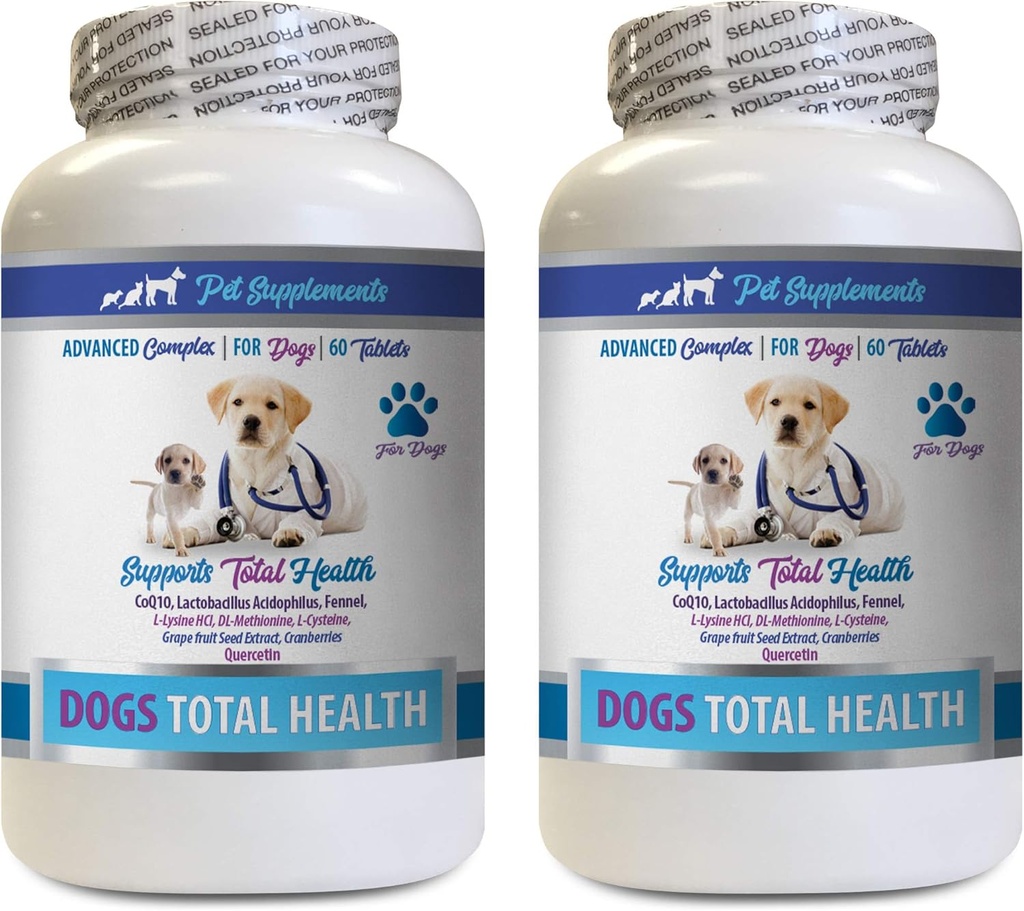 PET SUPPLEMENTS & NUTRITION LLC Dog Dental Hygiene - Dogs Total Health Control - Immune Support - Hårskinn Nails Oral Eye Health Formula - Oral Calcium för hundar - 2 flaskor (120 behandlingar)