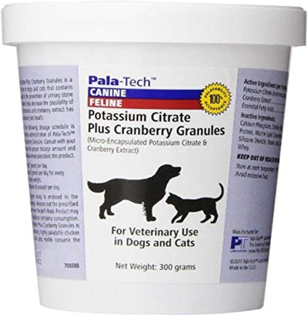 Pala-Tech Potassium Citrate Plus Cranberry Granules 300 gm - Cat & Dog UTI Treatment - Dog Urinary Tract Supplements for Bladder Stone Prevention (Made in USA)