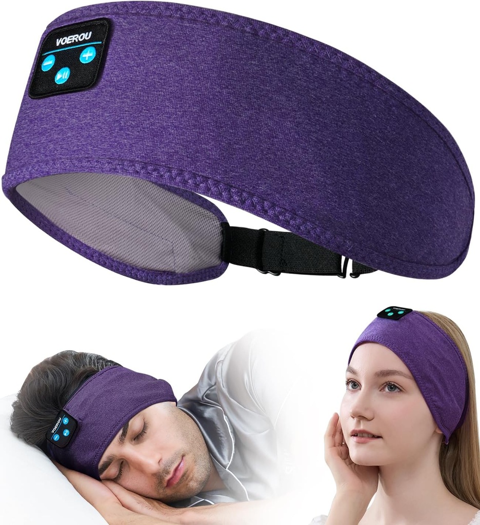 Voerou Sleep Headphones Bluetooth Headband - Justerbara trådlösa sportsovande hörlurar med uppgraderat batteri, tekniska gåvor för män kvinnor Side Sleepers Office Nap, Travel, Yoga, Workout, Meditation