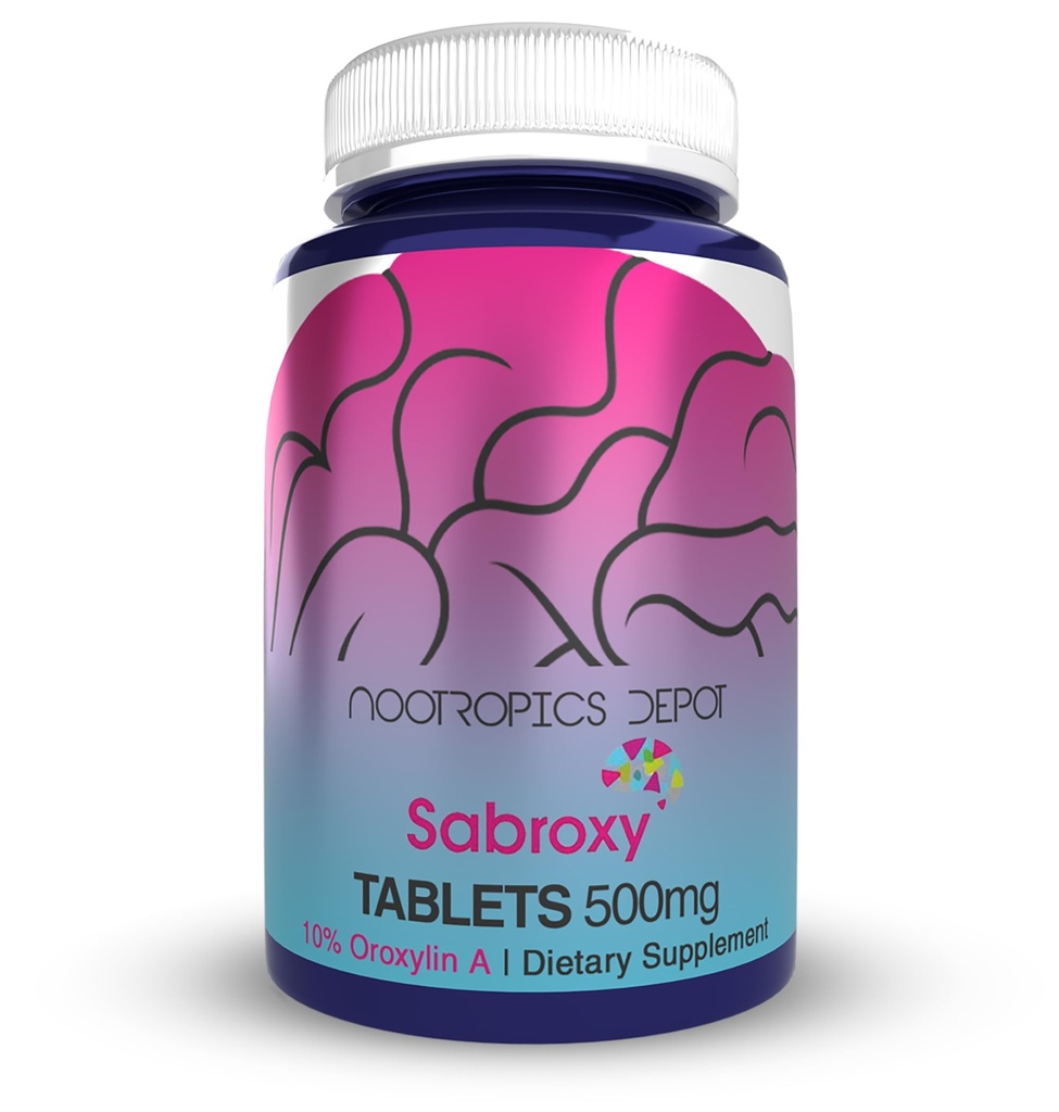 Nootropics Depot Sabroxy® tabletter | 500mg | 30 greve | Minst 10% Oroxylin-A | Oroxylindicum | Kan hjälpa till att främja fokus och motivation | Kan hjälpa till att främja kognitiv funktion