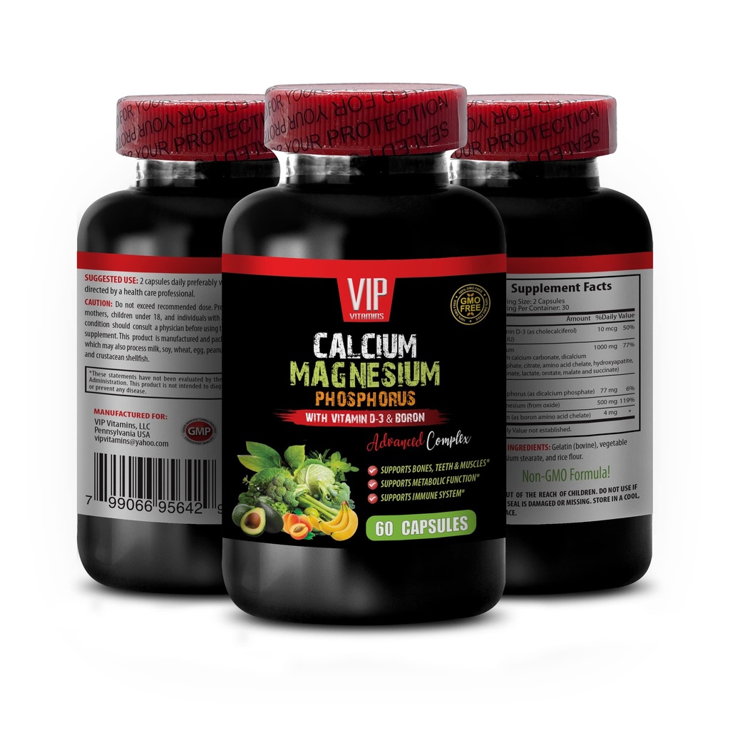 Bone och gemensamma vitaminer - Calcium Magnesium Phosphorus, med vitamin D-3 och Boron Advanced Complex - Phosphorus Magnesium, Calcium Magnesium Supplement, Calcium Magnesium Potassium 1 Bot 60 Capsules
