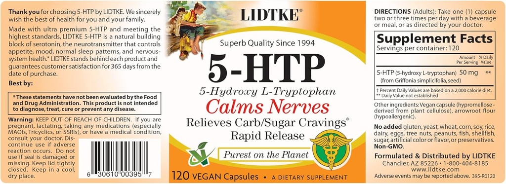 Lidtke 5-HTP 120 kapslar Kosttillskott