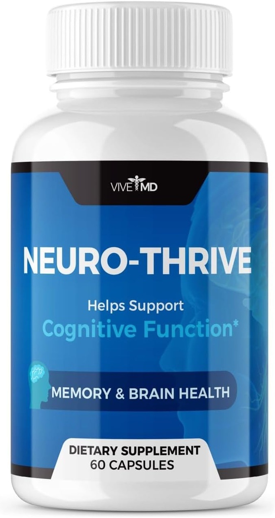 VIVE MD Neuro Thrive Brain Supplement - Officiell Formel - Neuro Thrive PQQ, Neuro Thrive - Extra styrka med Ginkgo Biloba Extract, Siberian Ginseng Extract - (60 kapslar)