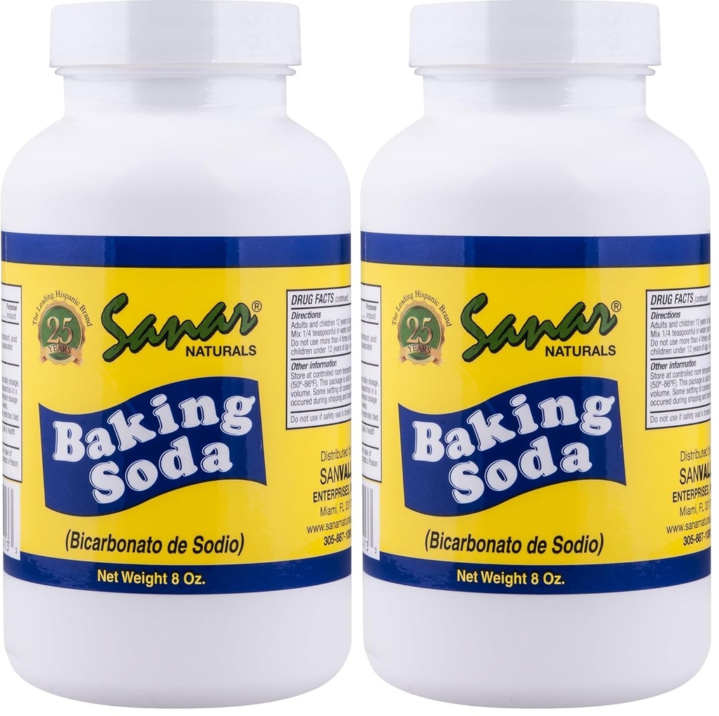 Sanar Naturals Baking Soda, 8 oz - För Digestive Support som Antacid, Baking, Rengöring, Deodorizing och mer (Pack of 2)