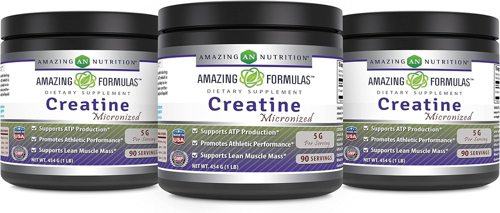 Fantastiska formler Micronized Creatine Monohydrate Supplement | 5000 Mg | Non-GMO | Gluten Free | Made in USA (1 Lb - 3 Pack, Unflavored)