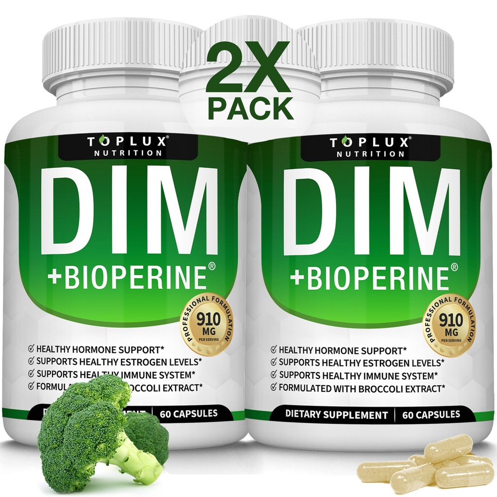 Dim Supplement 910 mg Plus BioPerine Complex - Diindolylmetan för att stödja hormonbalans och östrogenmetabolism, hjälper till med klimakteriet Acne PCOS bättre hud bodybuilding, för män kvinnor, 60 kapslar
