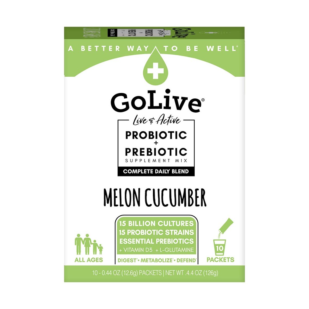 GoLive Probiotics for Adults and Kids, Melon and Cucumber, 10ct- Probiotics for Adults and Kids, Prebiotic Fiber for Gut and Digestive Health, rekommenderad av läkare och Dieitians