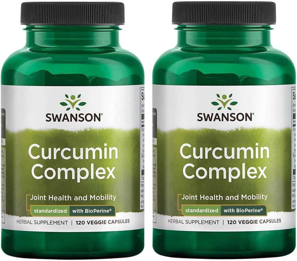 Swanson Curcumin Complex - Herbal Supplement Supporting Joint Health, Mobility & Physical Function - Standardiserad med BioPerine för maximal Absorption - (120 Veggie Capsules) (2 Pack)