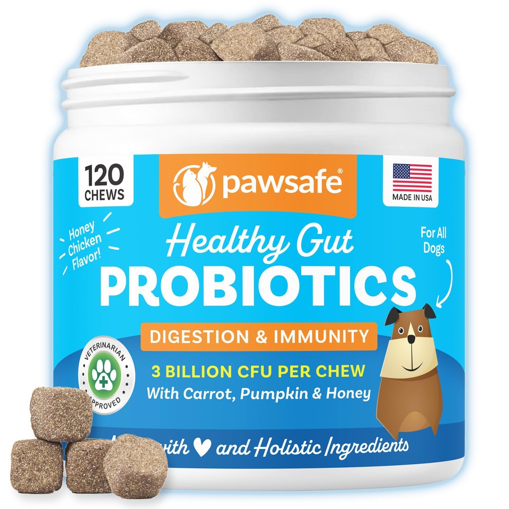 Dog Probiotics, Honey Chicken Flavor, 120 Mjuka Chews för Digestive & Gut Health, Immune Support Supplement, Gas Relief, Anti-Diarrhea, Hjälper med allergier, upprörda magar, Yeast och Itchy Skin