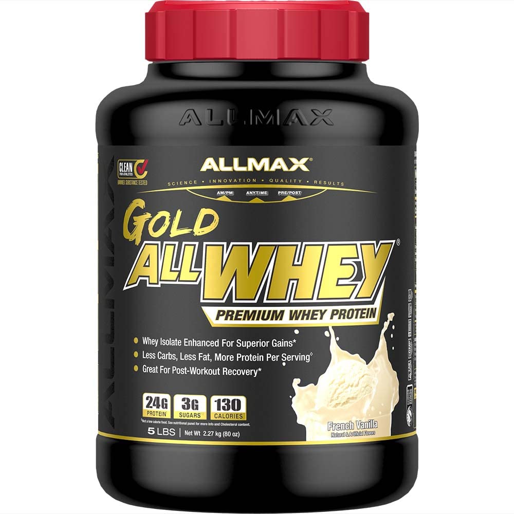 ALLMAX Nutrition Gold ALLWHEY, French Vanilla - 5 lb - 24 Grams of Protein Per Scoop - Gluten Free, Low Carb & Low Sugar - Cirka 71 portioner