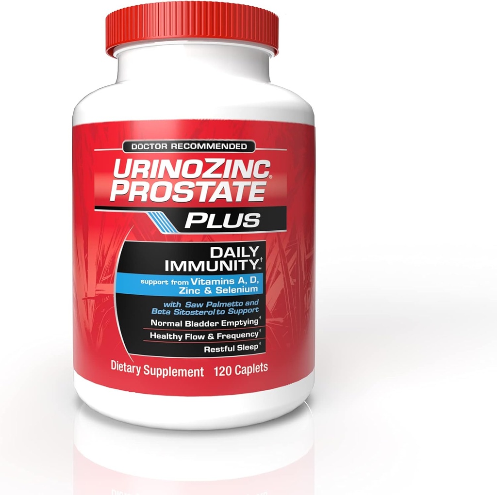Urinozinc Prostate Plus Daily Immunity, 2 månaders leverans, med Saw Palmetto & Beta Sitosterol, stöder prostata hälsa och immun hälsa, 120 greve