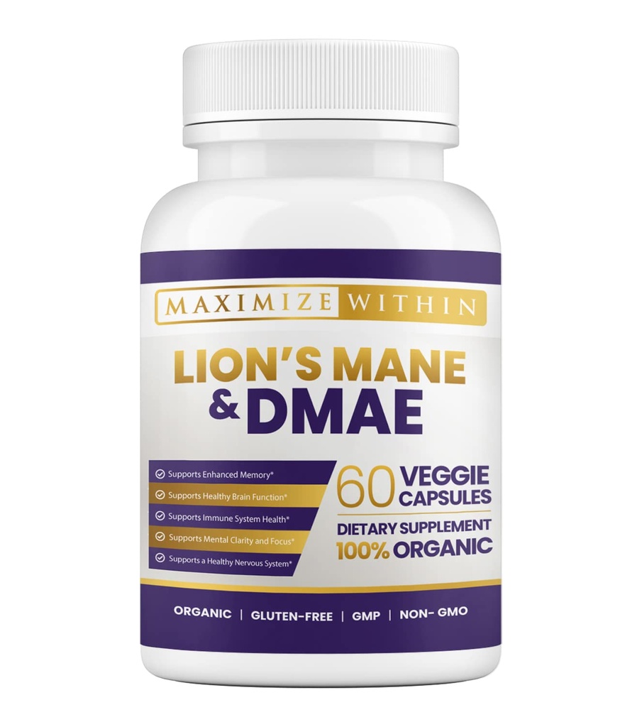 Maximal Slim Lion Mane & DMAE Capsules: Förbättra minnet, öka mental klarhet och Sharpen Focus - 60 kapslar för maximal kognitiv support