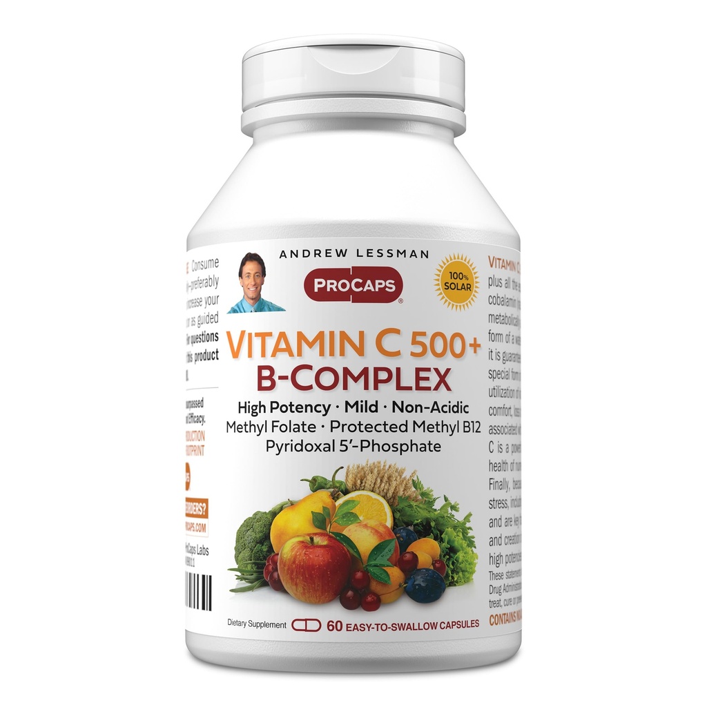 ANDREW LESSMAN Vitamin C 500 Plus B-Complex 60 kapslar - Icke-Acidic Vitamin C Plus Citrus Bioflavonoids för Immune System och Anti-Oxidant Support. Lätt att svälja kapslar. Inga tillsatser
