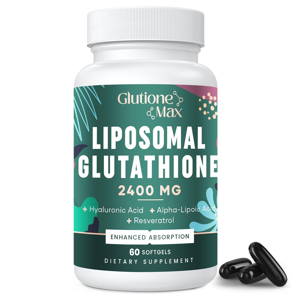 8-i-1 Liposomal Glutathione 2400 MG, High Absorption Antioxidant Formel - med Hyaluronic Acid, Alpha-Lipoic Acid, Resveratrol - Hud, Liver Detox & Immune System, 60 Softgels