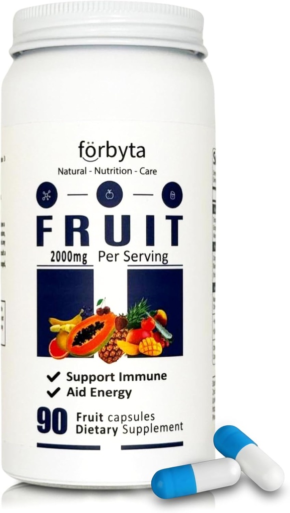Frukttillskott - Hela livsmedelsbaserade fruktbuntkapslar - naturligt antioxidantstöd - rikt i viktiga vitaminer - icke-GMO, glutenfri - 90 kapslar