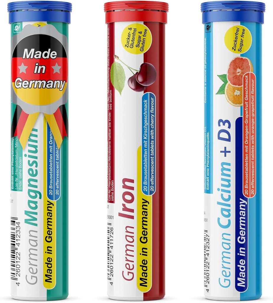 T&D German Mineral Plus Package 60 Servings - Vegan, Zero Sugar - Drink Effervescent Tablets - Järn, Calcium, Magnesium Pharma - Tillverkad i Tyskland