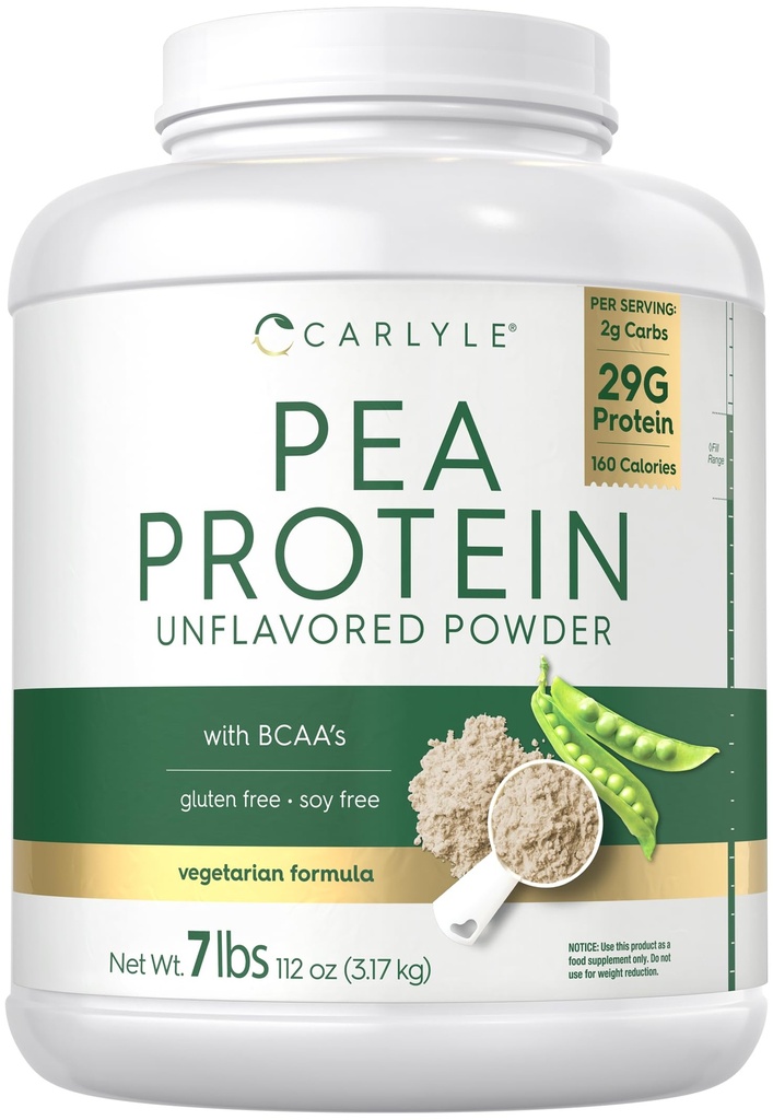 Carlyle Pea Protein Powder 7lb | Unflavored | 29G Protein | för män och kvinnor | Vegetarian, icke-GMO, Gluten och Soy-Free