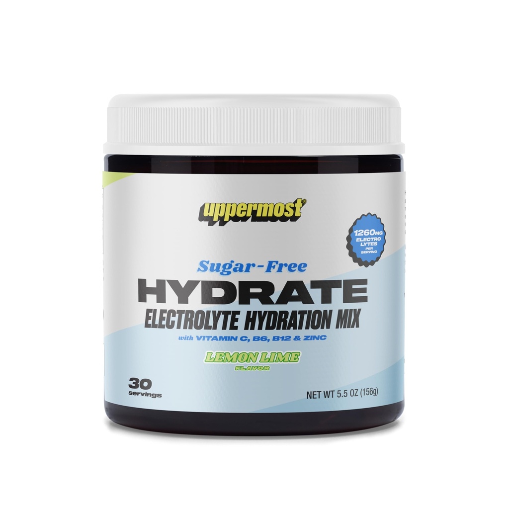UPPERMOST Hydrate Hydration Keto Electrolytes Powder No Sugar Drink Mix - Naturligt smaksatt och sötad - med vitamin C, B6, B12 & Zink - 30 portioner (Lemon Lime)