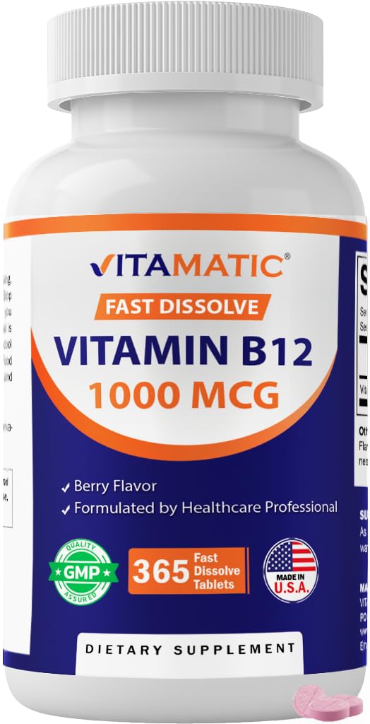 Vitamatic Vitamin B12 1000 mcg, 365 Fast Dissolve Tablets, Made in USA