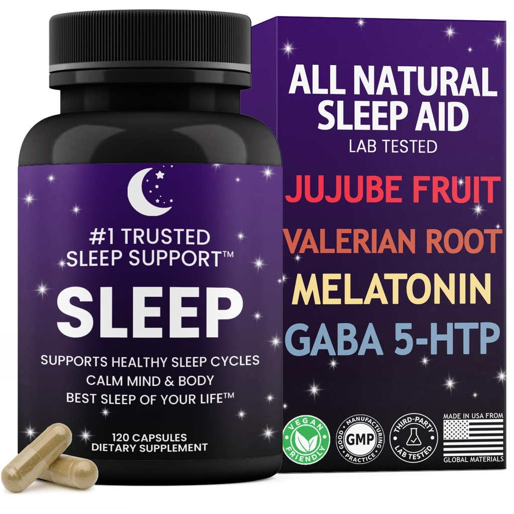 Natursömnhjälp för vuxna - bästa sömn i ditt liv - Valerian Root - Gaba - 5HTP - Melatonin - 120 icke-vanliga formningskapslar -Lab Testad