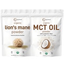 Micro Ingredients MCT Oil Powder med Prebiotic Fiber & Lions Mane Mushroom Supplement Powder Bundle 2 Pack | C8 MCT Oil för kaffekrämare | Naturlig Superfood för hjärna, energi och immunhälsa