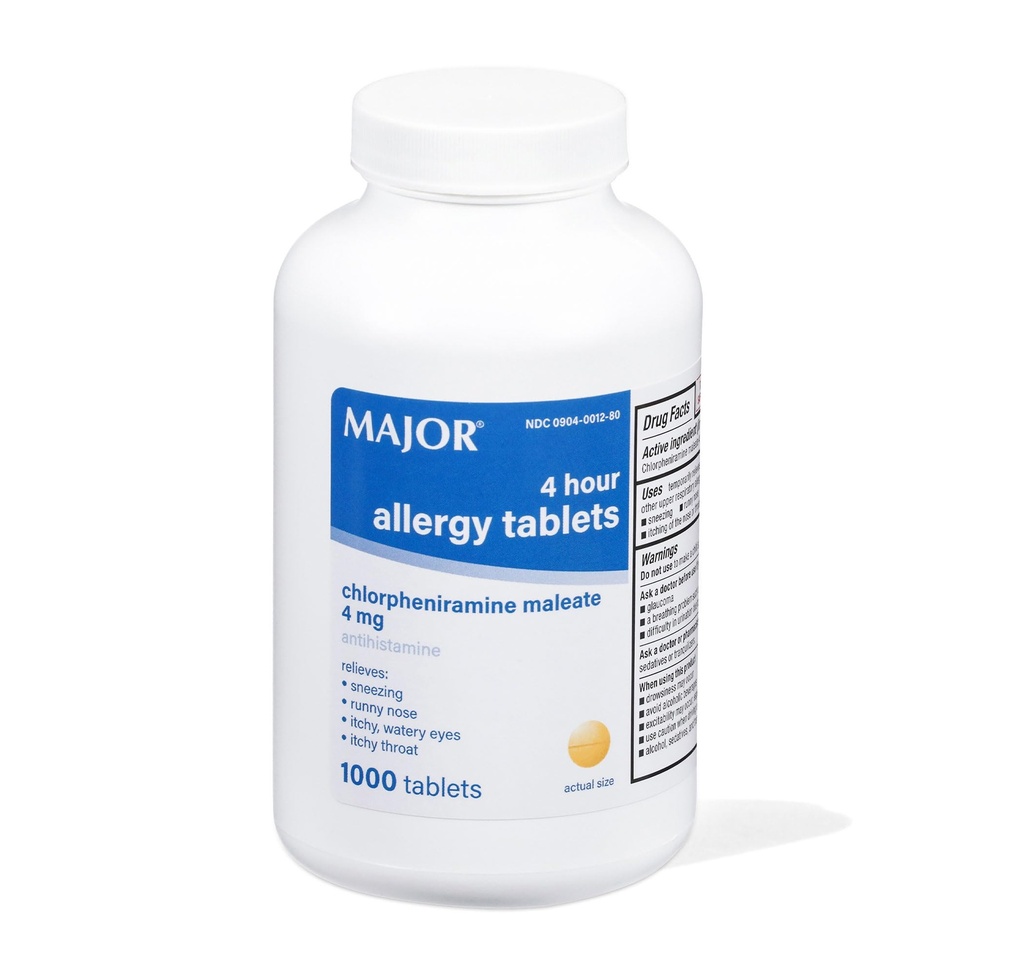 Stora 4 timmars allergi tabletter - klorfeniramin Maleate - 4 mg - Antihistamin - 1000 tabletter (1 pack)