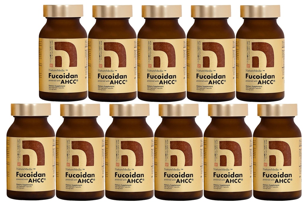Fucoidan drivs med AHCC® Brown Seaweed Immunity Supplement med hög renhet Organic Mekabu Mozuku Agaricus 10 flaskor + Gratis 1 flaska - 1760 Vegetabiliska kapslar tillverkade i Japan