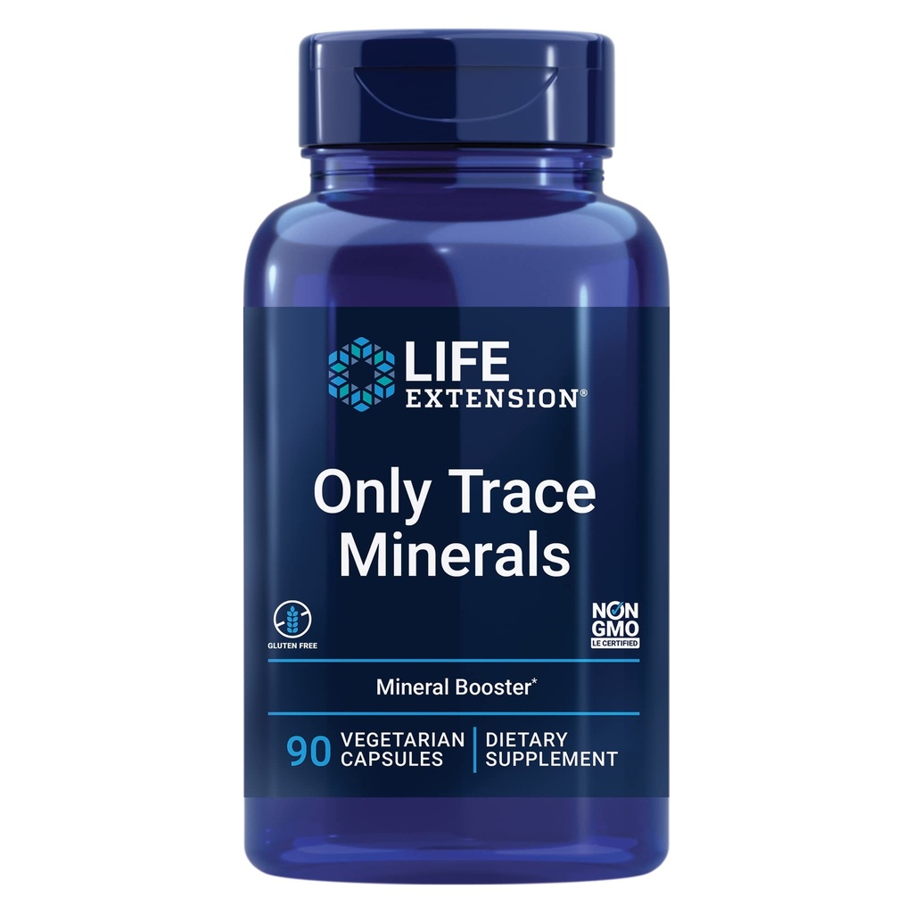 Life Extension Only Trace Minerals, a Daily dose of zinc, Chromium, Boron, Copper, Manganese, Vanadyl sulfate, Gluten-Free, Non-GMO, Vegetarian, 90 Capsules