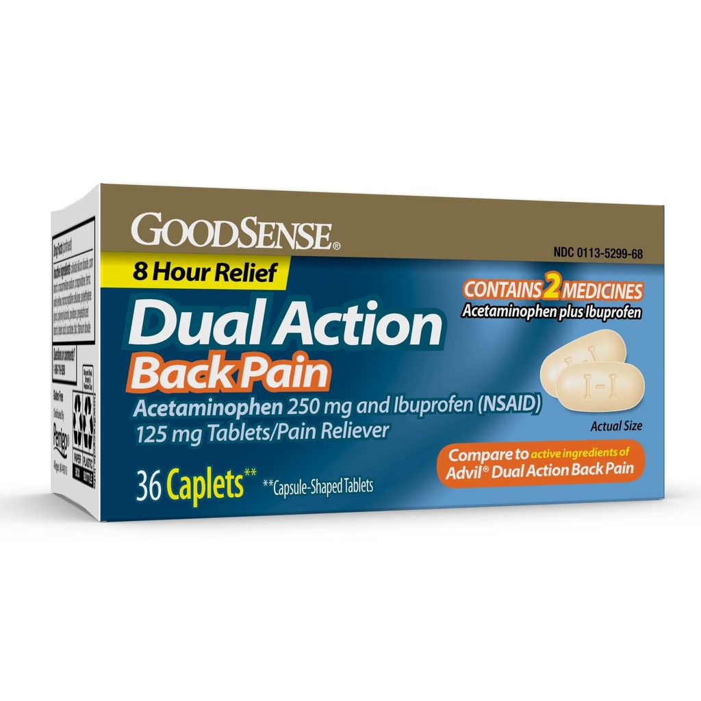 GoodSense Dual Action Acetaminophen och Ibuprofen (NSAID) tabletter, 250 mg/125 mg, Back Pain, 36 Count