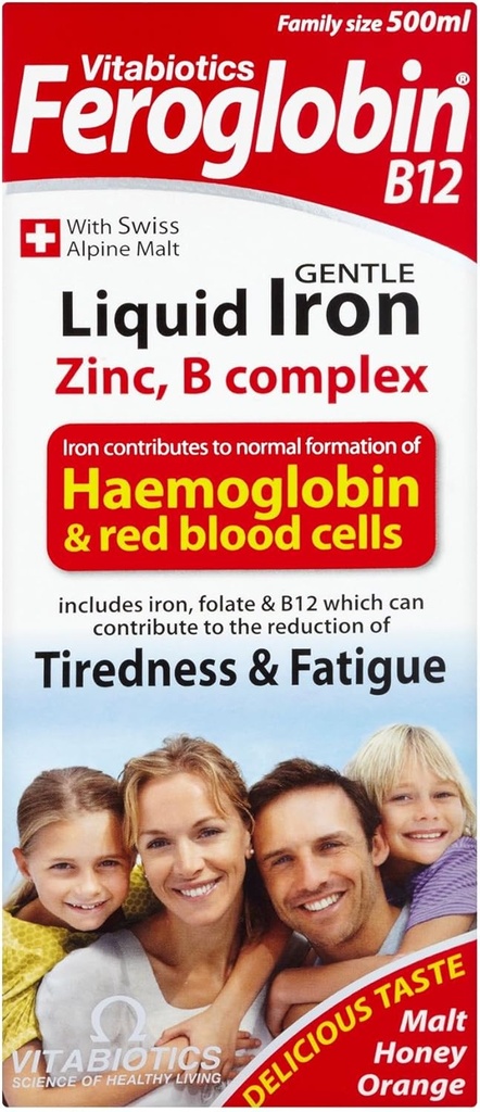 6 enheter (Bulk Pack) Vitabiotics Feroglobin B12 Gentle Liquid Iron, Zink, Minerals & Vitamin B Complex 500ml