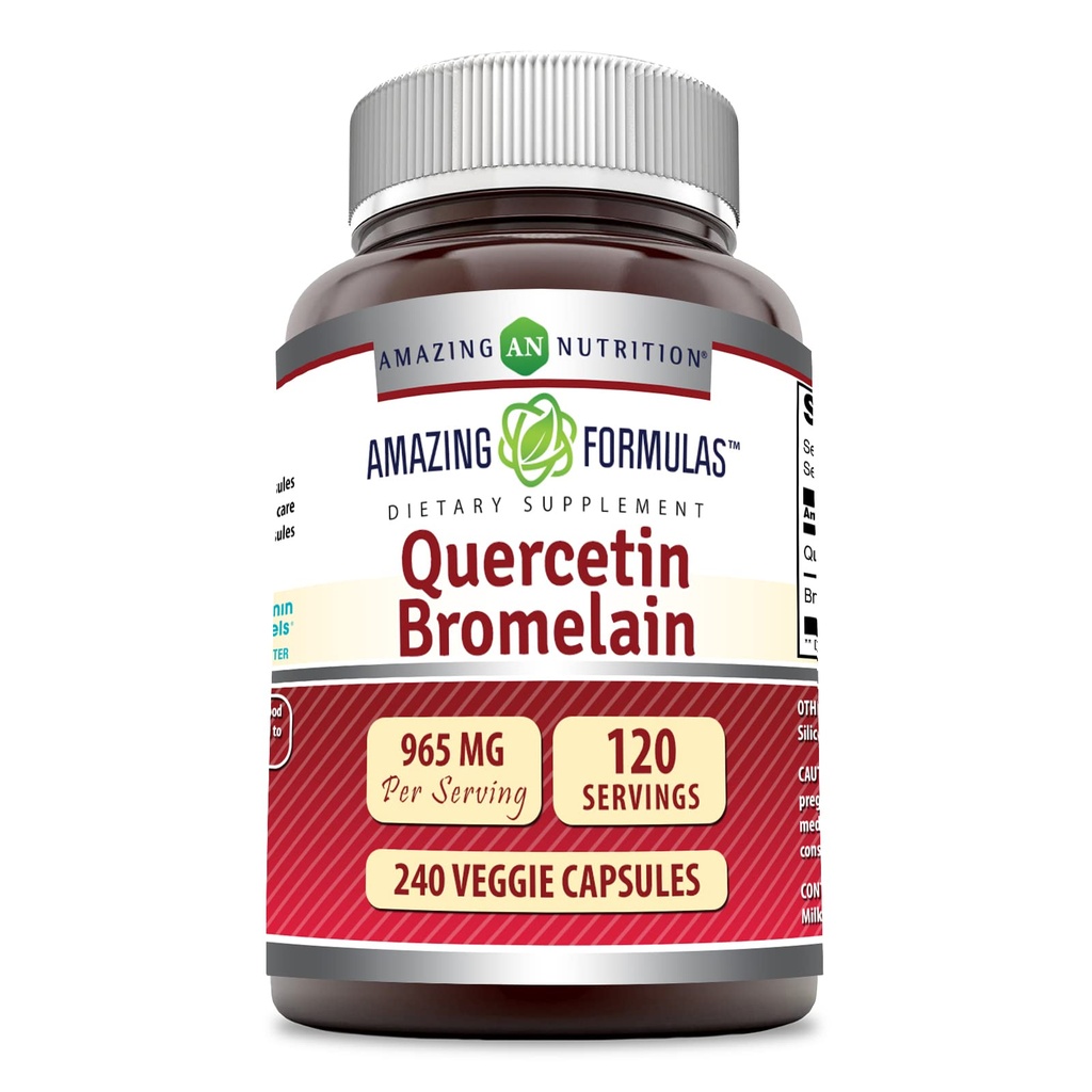 Fantastisk näring Quercetin 800 Mg med Bromelain 165 Mg Veggie Capsules Supplement | Icke-GMO | Gluten Free | Made in USA | Lämplig för vegetarianer (240 greve)