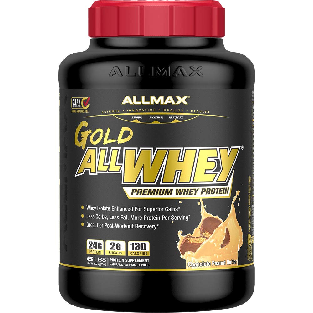 ALLMAX Gold ALLWHEY Whey Protein Powder, Chocolate Peanut Butter, 5 lb, 24g Protein Per Scoop, High Protein for Muscle Recovery, Lean Muscle Growth & Post Workout Nutrition, Gluten Free, 71 Servings