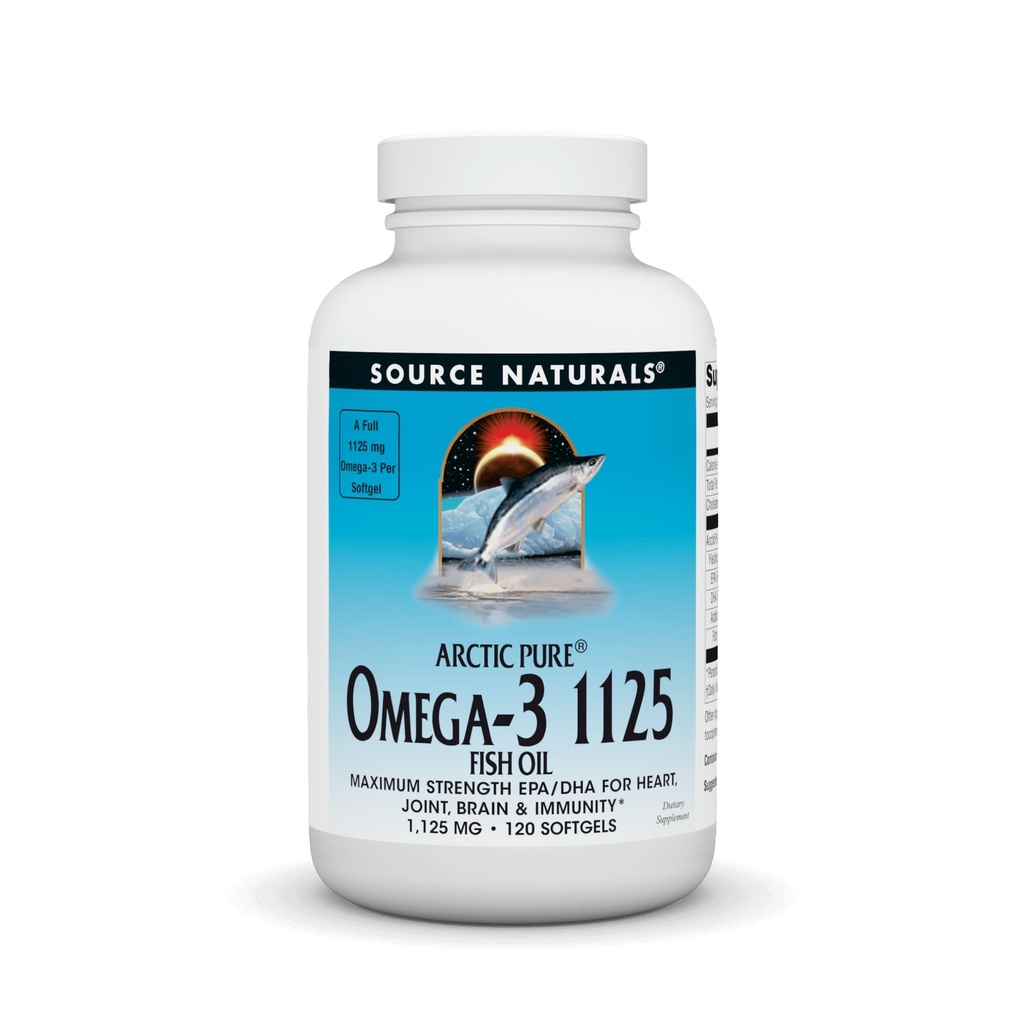 Källa Naturals ArcticPure Omega-3 Fish Oil 1125mg Ultra Potency Maximum Strength EPA + DHA för hjärta, gemensam, hjärna och immun hälsa - 120 Softgels