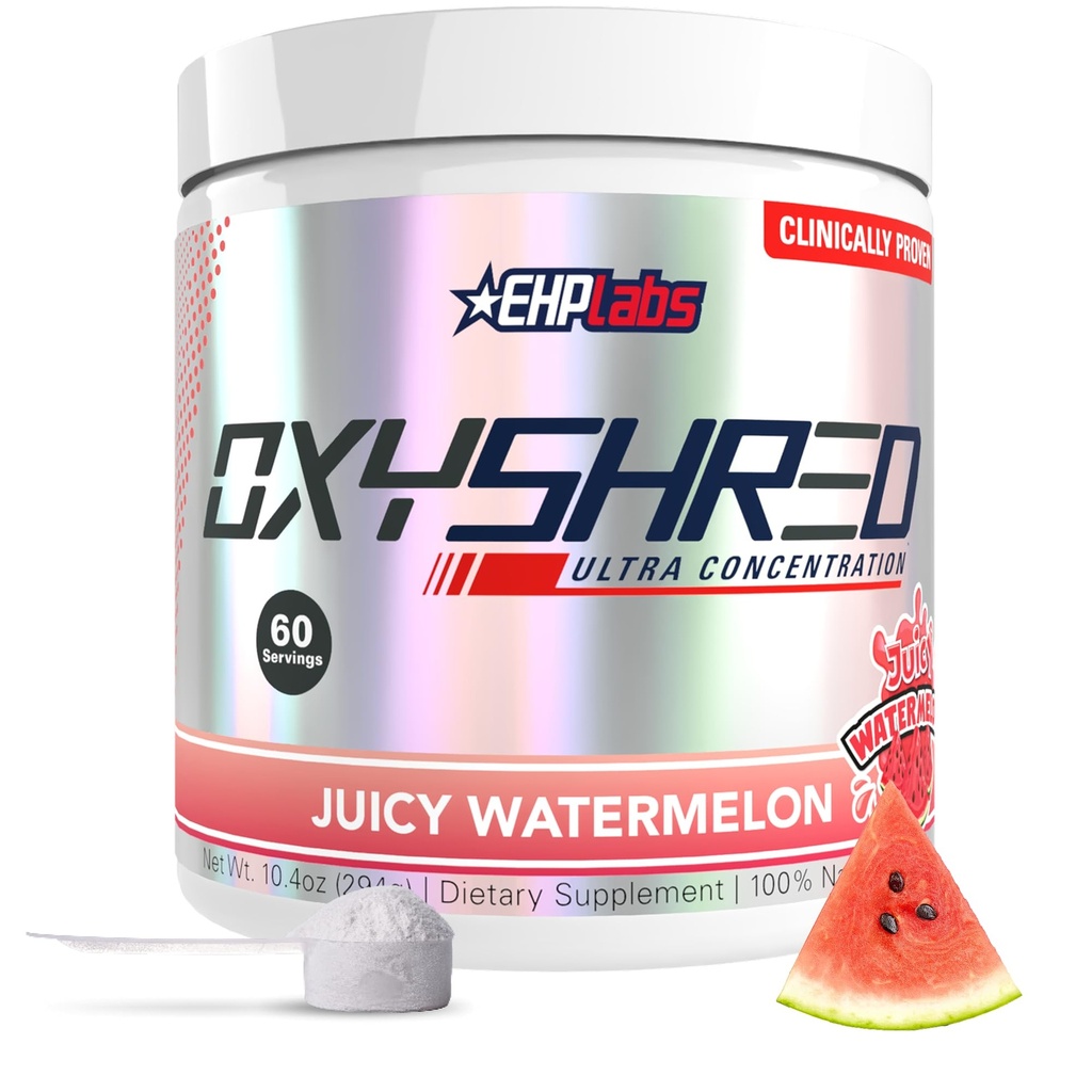 EHP Labs OxyShred Pre Workout Powder - Preworkout Powder med L Glutamine & Acetyl L Carnitine, Energy Boost Drink - Juicy Watermelon, 60 portioner