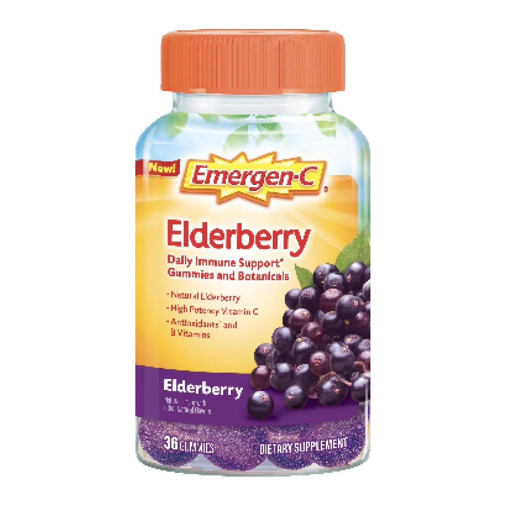 Emergen-C Elderberry Gummies, Elderberry Immune Support Naturliga smaker med hög styrka Vitamin C, Tillbaka till skolan Essentials - 36 greve
