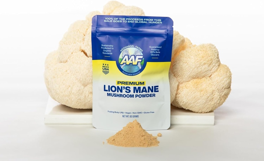 Lion's Mane Mushroom Powder, Brain Supplement för minne och fokus, Verified Beta-Glucan, Digestion & Immune Support Supplement, Organic & Non-GMO, 60g, 60-dagars Supply