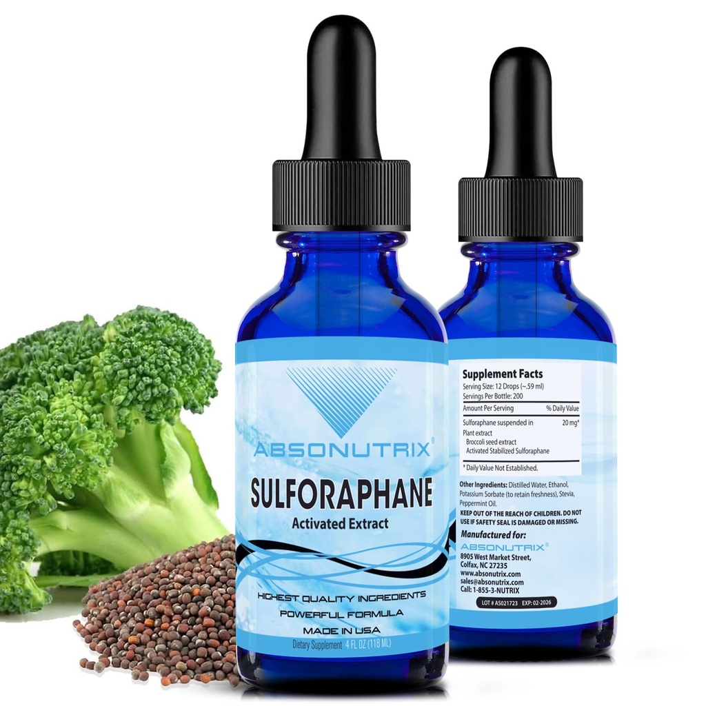 Absonutrix aktiverad och stabiliserad Sulforaphane, 20 mg, 200 portioner, hjälper kognitiv funktion, hjälper till att sakta ner åldrande, tredje part testad, lätt Absorption, GMP-certifierad, icke-GMO, tillverkad i USA,