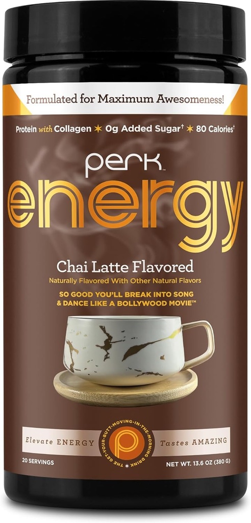 Perk Energy Original Chai Latte smaksatt dricka pulver (20 portioner) - Glutenfri, jordnötsfri