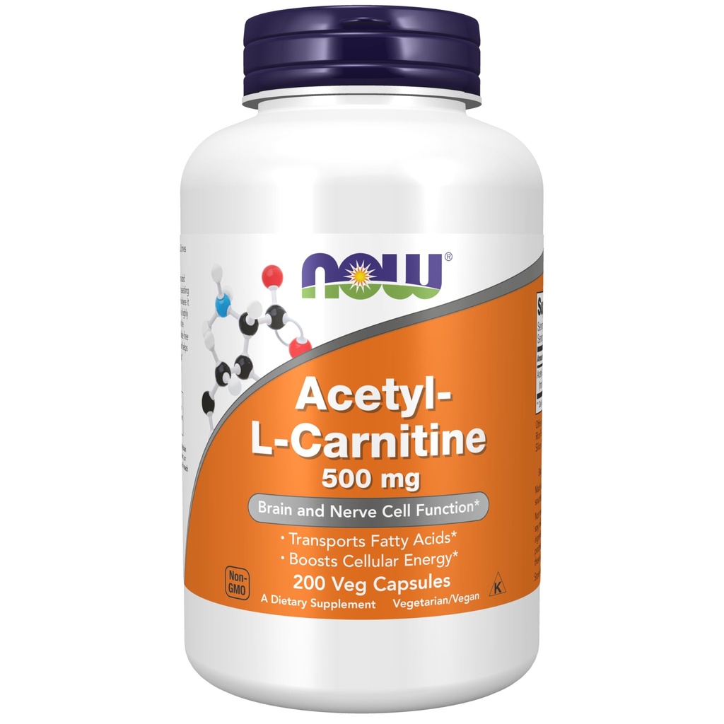Nu livsmedelstillskott, Acetyl-L Carnitine 500 mg, Aminosyra, hjärna och nervcellsfunktion *, 200 Veg kapslar