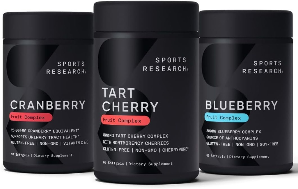 Sports Research Tart Cherry Concentrate (från Montmorency Tart Cherries), Cranberry Fruit Complex (med Pacran & Vitamins C & E) & Whole Fruit Blueberry Concentrate (från Organic Blueberries)