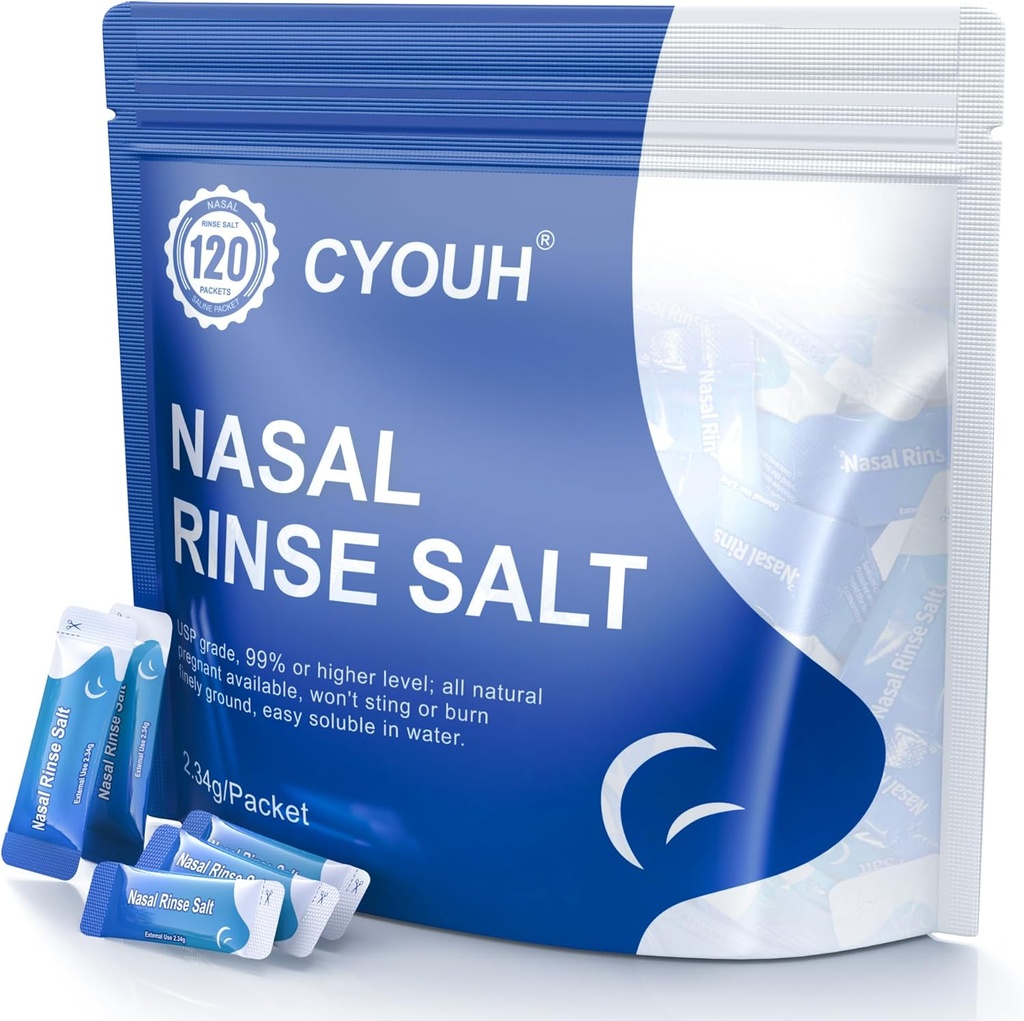 120PCS Salt Saline Packets Sinus Nasal Rinse för Neti Pot, Individuellt inslagna 2.34G Nasal Wash Irrigation System Nose Cleaner Saline Refill Packets