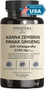 VINATURA Kanna Zembrin Sceletium Tortuosum - 50mg Kanna / Servering, med Ashwagandha, Ginseng *Brain Health, Stress Relief Support * Panax Ginseng 80% Ginsenosides Ashwagandha Capsules 10% Withanolider