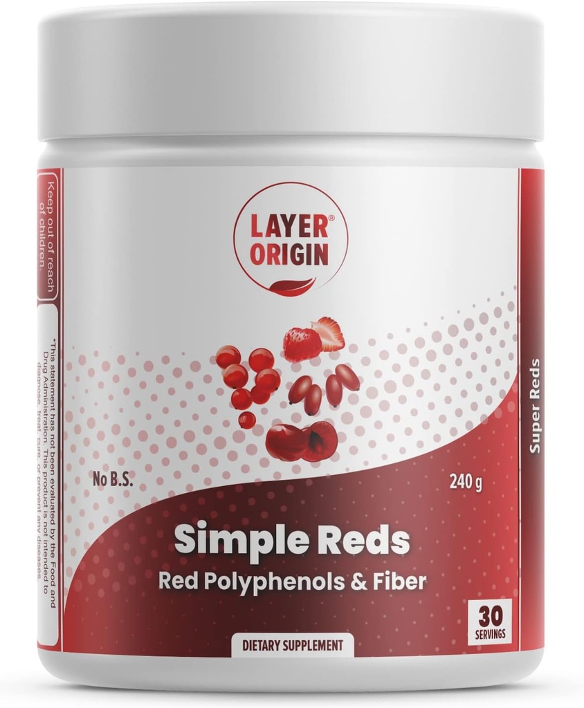 Layer Origin Simple Reds - Organic Red Polyphenols Fruit Powder | Fem verkliga röda hela frukter | 30 portioner