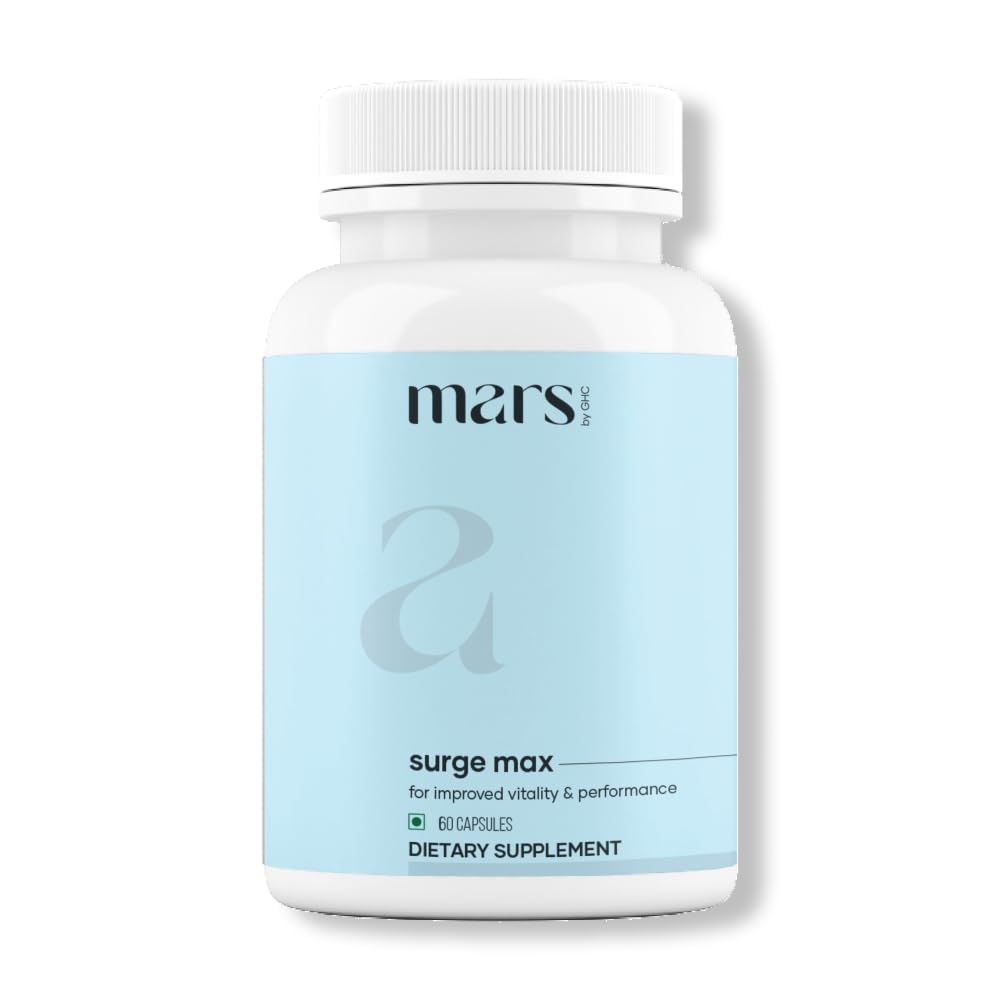 Mars Surgemax Natural Capsules med Shilajit & Safed Musli stöder energi, styrka och immunitet | för aktiv livsstil | 60 kapslar | Förpackning med 1