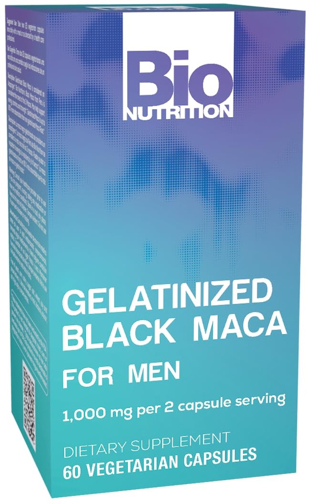 Bio Nutrition Gelatinized Black Maca 60 vegetariska kapslar | 1 500 mg per portion | Energiboost | Calcium | Magnesium | Fosfor