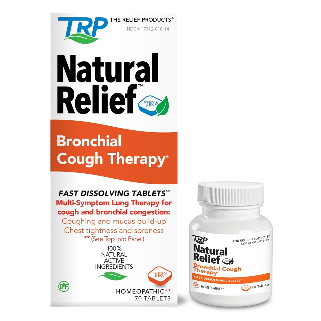 Relief Products Bronchial hosta terapi snabbt lösa tabletter - 100% naturliga aktiva ingredienser - 70 greve