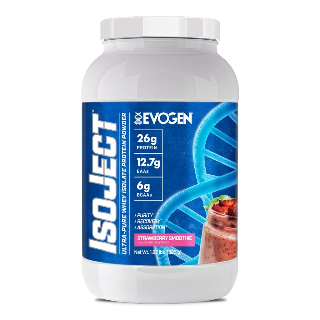 Evogen Isoject - Whey Protein Isolate | Ultra-Pure Whey Protein Powder med Ignitor Enzymes, BCAAs och EAAs | Förbättrad Absorption & Recovery | Strawberry Smoothie | 25 Servings