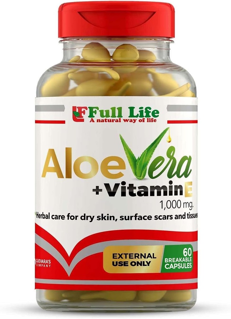 Full Life Aloe Vera + Vitamin E, 60 Breakable Capsules - Moisturising, Anti-aging - frisk hudvård