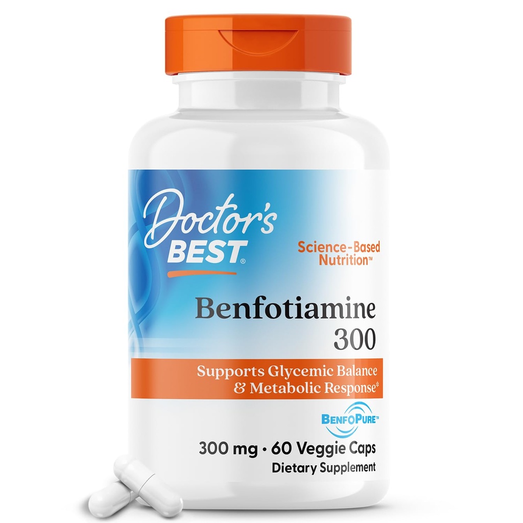 Läkarens bästa Benfotiamine 300 med BenfoPure, hjälper till att upprätthålla hälsosam glukosmetabolism, icke-GMO, Vegan, Gluten Free, Soy Free, 300 mg, 60 Veggie Caps